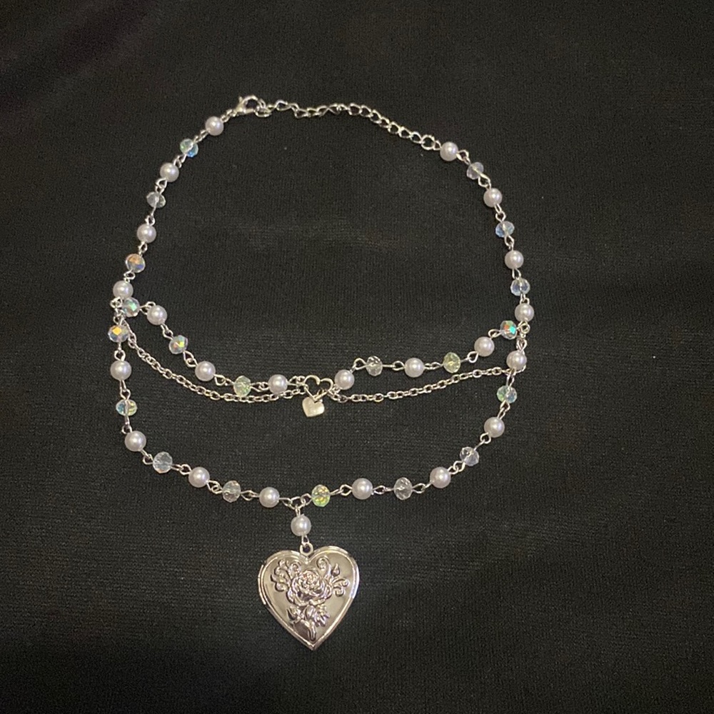 Children’s locket necklace with bead and faux pearl details
